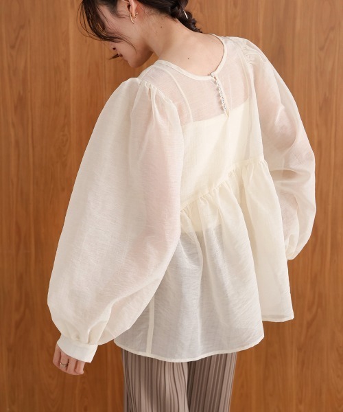 Bab（バブ）の「前後2WAY袖ボリュームリボンブラウス（シャツ/ブラウス・レディース・ライトブルー/アイボリー/ブラック・M）」の8枚目の写真