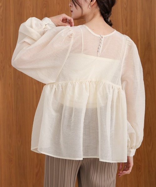 Bab（バブ）の「前後2WAY袖ボリュームリボンブラウス（シャツ/ブラウス・レディース・ライトブルー/アイボリー/ブラック・M）」の10枚目の写真