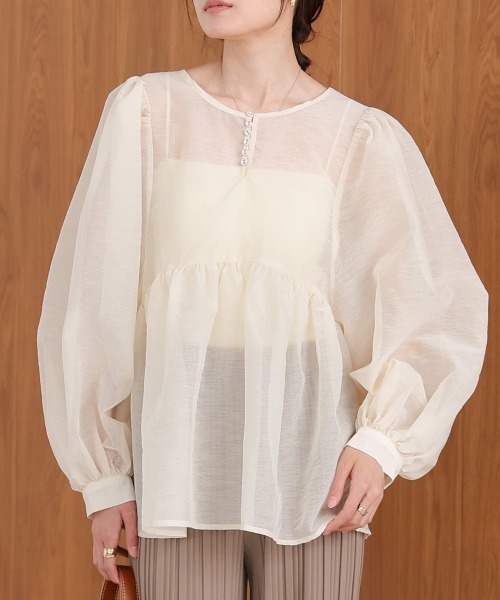 Bab（バブ）の「前後2WAY袖ボリュームリボンブラウス（シャツ/ブラウス・レディース・ライトブルー/アイボリー/ブラック・M）」の12枚目の写真