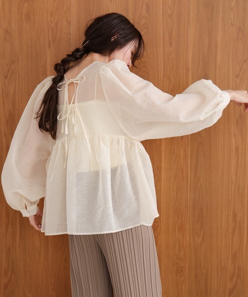 Bab（バブ）の「前後2WAY袖ボリュームリボンブラウス（シャツ/ブラウス・レディース・ライトブルー/アイボリー/ブラック・M）」の19枚目の写真