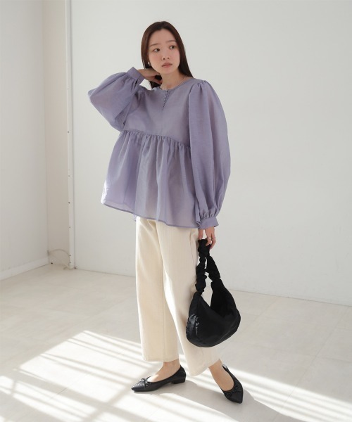 Bab（バブ）の「前後2WAY袖ボリュームリボンブラウス（シャツ/ブラウス・レディース・ライトブルー/アイボリー/ブラック・M）」の22枚目の写真