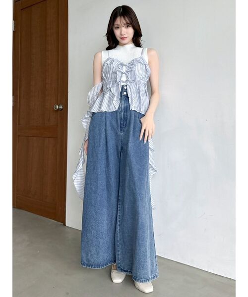 dazzlin（ダズリン）の「ダブルハイウエストワイドデニムパンツ（デニムパンツ・レディース・インディゴブルー・SMALL/X-SMALL/MEDIUM）」の3枚目の写真