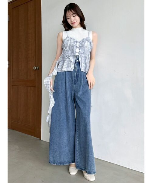 dazzlin（ダズリン）の「ダブルハイウエストワイドデニムパンツ（デニムパンツ・レディース・インディゴブルー・SMALL/X-SMALL/MEDIUM）」の4枚目の写真