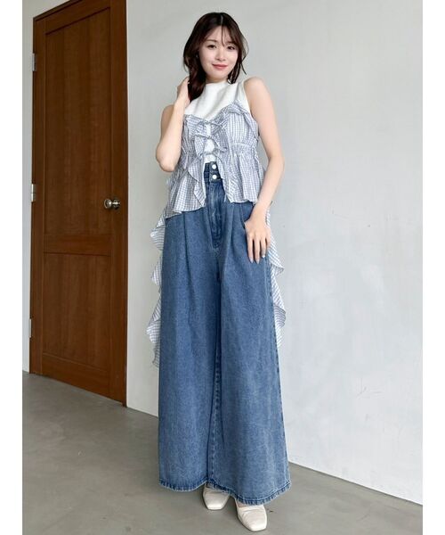 dazzlin（ダズリン）の「ダブルハイウエストワイドデニムパンツ（デニムパンツ・レディース・インディゴブルー・SMALL/X-SMALL/MEDIUM）」の9枚目の写真