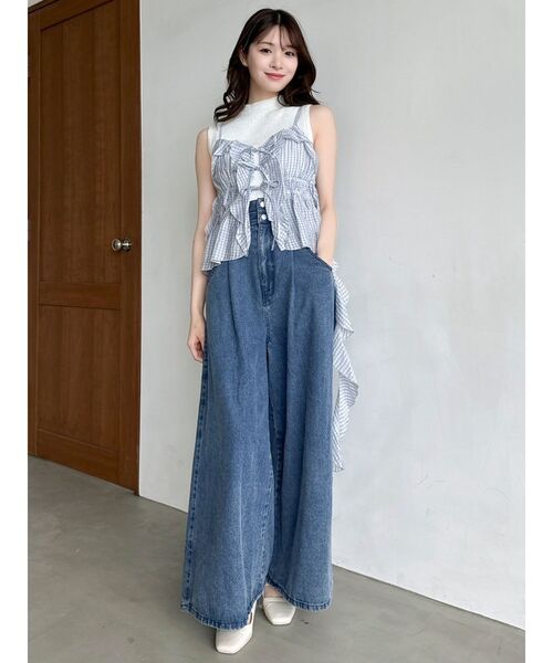 dazzlin（ダズリン）の「ダブルハイウエストワイドデニムパンツ（デニムパンツ・レディース・インディゴブルー・SMALL/X-SMALL/MEDIUM）」の10枚目の写真