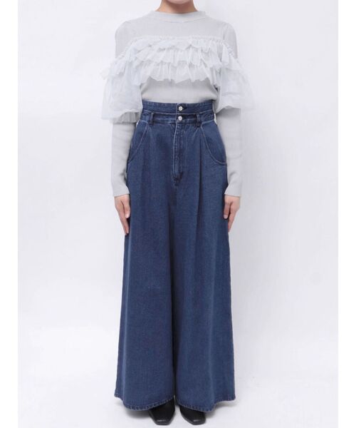 ダブルハイウエストワイドデニムパンツ（デニムパンツ