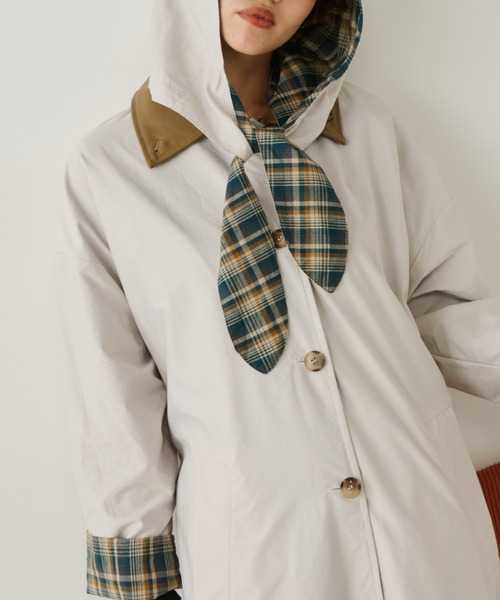 フード付きリバーシブルステンカラーコート（ステンカラーコート