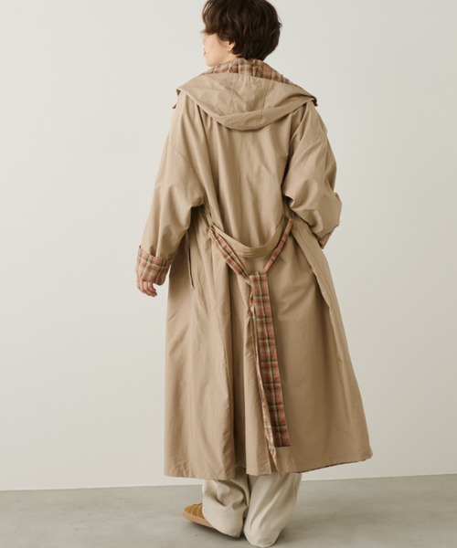 セール】フード付きリバーシブルステンカラーコート（ステン
