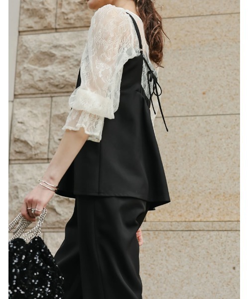 Re:EDIT（リエディ）の「[オケージョン セレモニー][低身長/高身長サイズ有]ストレッチミックスツイルセットアップ風ドッキングオールインワン（サロペット/オーバーオール・レディース・チャコールグレー/ブラック/グレイッシュベージュ・SHORT/MEDIUM/TALL/LARGE）」の14枚目の写真