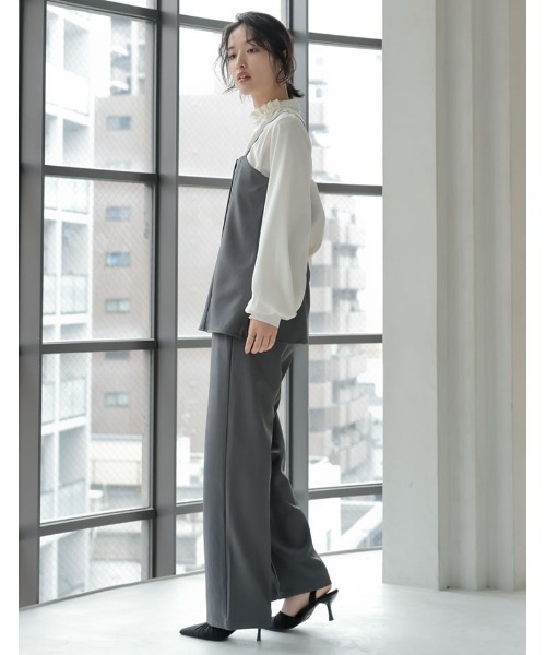 Re:EDIT（リエディ）の「[オケージョン セレモニー][低身長/高身長サイズ有]ストレッチミックスツイルセットアップ風ドッキングオールインワン（サロペット/オーバーオール・レディース・チャコールグレー/ブラック/グレイッシュベージュ・SHORT/MEDIUM/TALL/LARGE）」の16枚目の写真