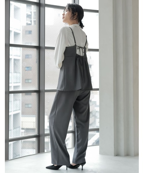 Re:EDIT（リエディ）の「[オケージョン セレモニー][低身長/高身長サイズ有]ストレッチミックスツイルセットアップ風ドッキングオールインワン（サロペット/オーバーオール・レディース・チャコールグレー/ブラック/グレイッシュベージュ・SHORT/MEDIUM/TALL/LARGE）」の17枚目の写真