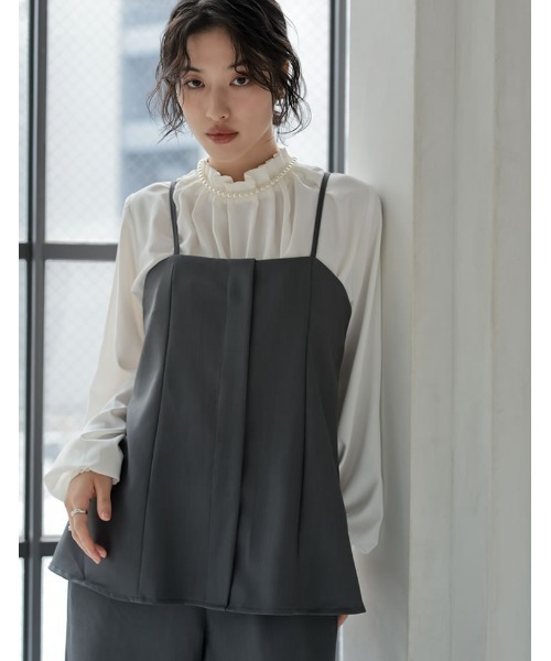 Re:EDIT（リエディ）の「[オケージョン セレモニー][低身長/高身長サイズ有]ストレッチミックスツイルセットアップ風ドッキングオールインワン（サロペット/オーバーオール・レディース・チャコールグレー/ブラック/グレイッシュベージュ・SHORT/MEDIUM/TALL/LARGE）」の18枚目の写真