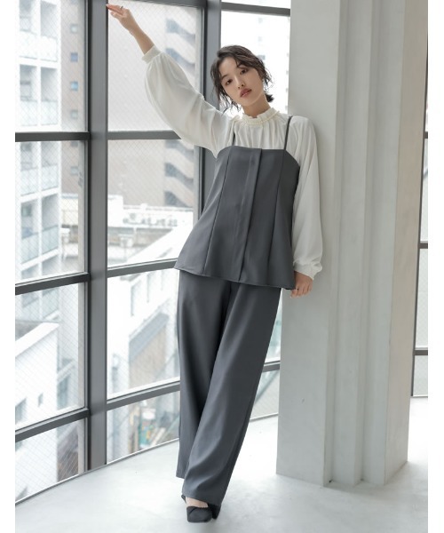 Re:EDIT（リエディ）の「[オケージョン セレモニー][低身長/高身長サイズ有]ストレッチミックスツイルセットアップ風ドッキングオールインワン（サロペット/オーバーオール・レディース・チャコールグレー/ブラック/グレイッシュベージュ・SHORT/MEDIUM/TALL/LARGE）」の19枚目の写真