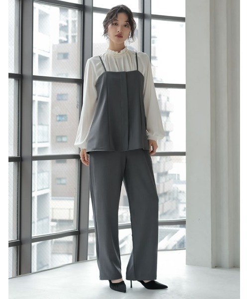 Re:EDIT（リエディ）の「[オケージョン セレモニー][低身長/高身長サイズ有]ストレッチミックスツイルセットアップ風ドッキングオールインワン（サロペット/オーバーオール・レディース・チャコールグレー/ブラック/グレイッシュベージュ・SHORT/MEDIUM/TALL/LARGE）」の15枚目の写真