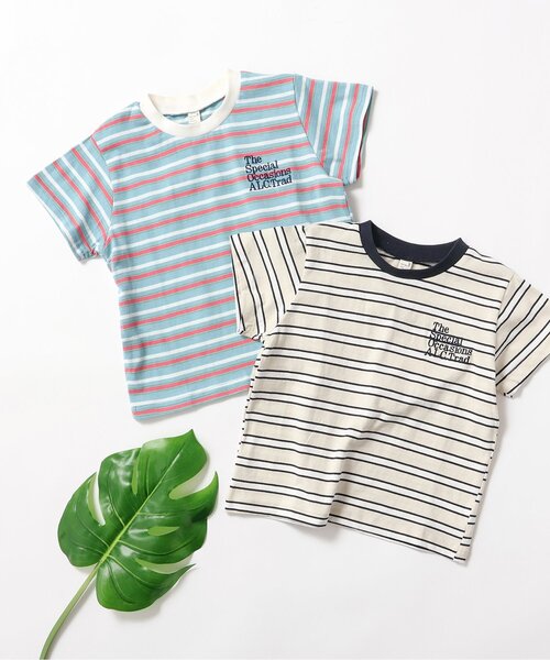 apres les cours(アプレレクール)の「ALCロゴボーダーTシャツ(Tシャツ/カットソー・キッズ・ベージュ/サックスブルー・130/120/110/100/90/80)」の3枚目の写真
