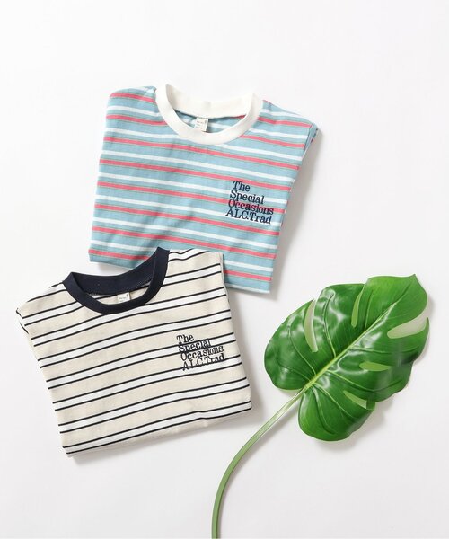 apres les cours(アプレレクール)の「ALCロゴボーダーTシャツ(Tシャツ/カットソー・キッズ・ベージュ/サックスブルー・130/120/110/100/90/80)」の5枚目の写真