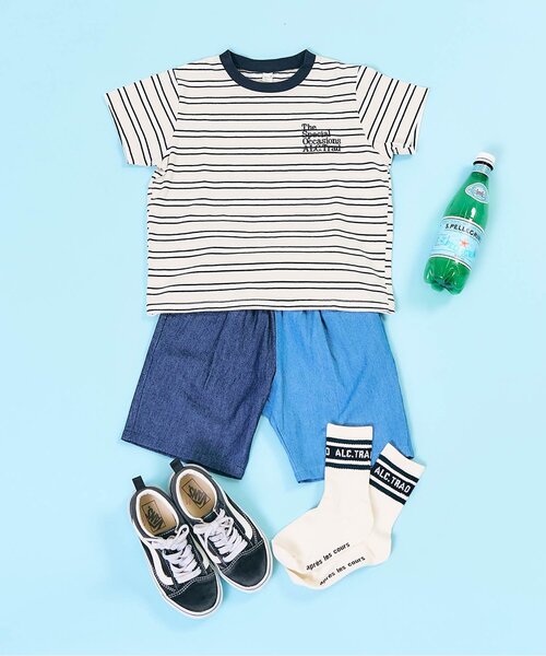 apres les cours(アプレレクール)の「ALCロゴボーダーTシャツ(Tシャツ/カットソー・キッズ・ベージュ/サックスブルー・130/120/110/100/90/80)」の6枚目の写真