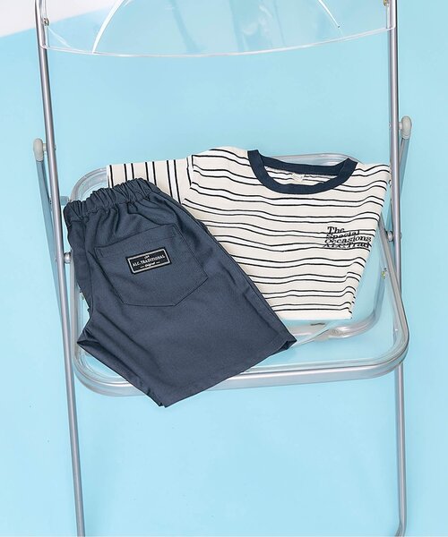 apres les cours(アプレレクール)の「ALCロゴボーダーTシャツ(Tシャツ/カットソー・キッズ・ベージュ/サックスブルー・130/120/110/100/90/80)」の7枚目の写真