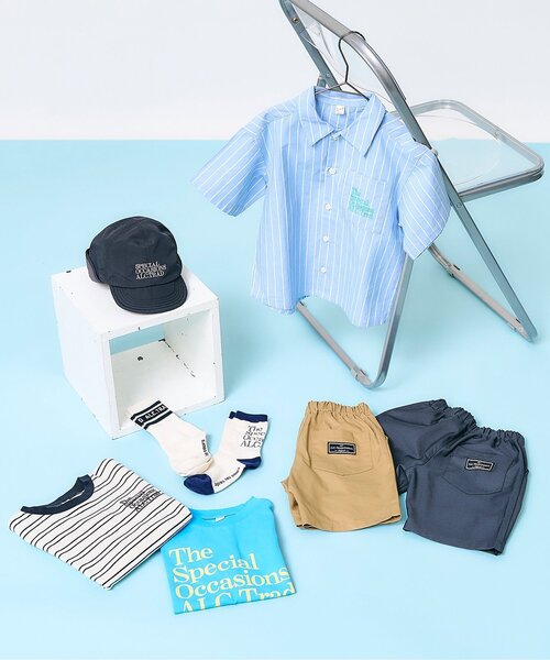 apres les cours(アプレレクール)の「ALCロゴボーダーTシャツ(Tシャツ/カットソー・キッズ・ベージュ/サックスブルー・130/120/110/100/90/80)」の8枚目の写真