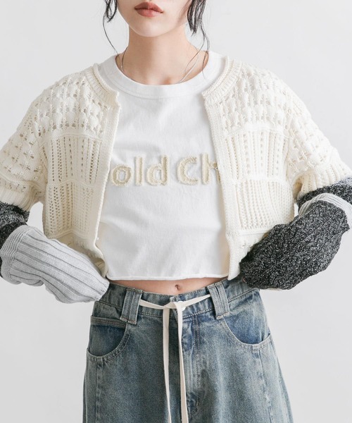 KBF(ケイビーエフ)の「パッチワークショートカーディガン(カーディガン/ボレロ・レディース・ホワイト系その他/ブルー系その他/ピンク系その他・ONE)」の10枚目の写真