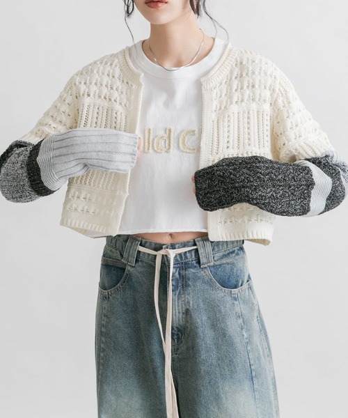 KBF(ケイビーエフ)の「パッチワークショートカーディガン(カーディガン/ボレロ・レディース・ホワイト系その他/ブルー系その他/ピンク系その他・ONE)」の11枚目の写真