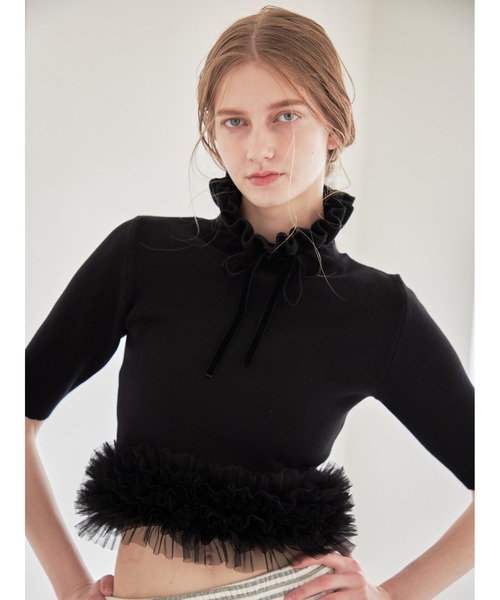 etre loin（エトルワン）の「Hem tulle rib knit（ニット/セーター・レディース・イエロー/ホワイト/ブラック・M）」の2枚目の写真