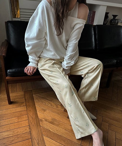 ★OY★SILENCE FIELD COVER STITCH T-WHITE★正規品/直送料込 セール】double belt loop center seam ditsy print PT