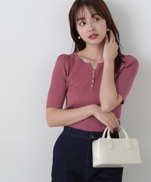 PROPORTION BODY DRESSING（プロポーションボディドレッシング）の「ヘンリーネックニット / 1215170404（ニット/セーター・レディース・ピンク/ベージュ/ブラック・MEDIUM/SMALL）」の3枚目の写真