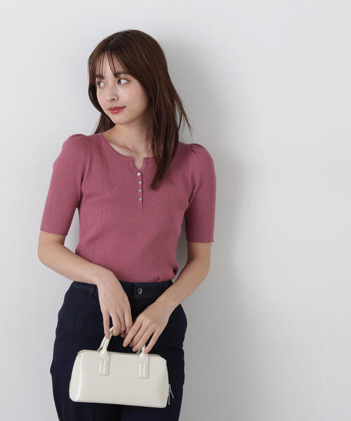 PROPORTION BODY DRESSING（プロポーションボディドレッシング）の「ヘンリーネックニット / 1215170404（ニット/セーター・レディース・ピンク/ベージュ/ブラック・MEDIUM/SMALL）」の4枚目の写真