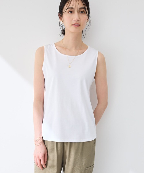 A/C DESIGN BY ALPHA CUBIC（エーシーデザインバイアルファキュービック）の「2025春夏【接触冷感・UVカット】スゴつやタンクトップ（Tシャツ/カットソー・レディース・ブラック/オフホワイト・L/LL/M）」の2枚目の写真