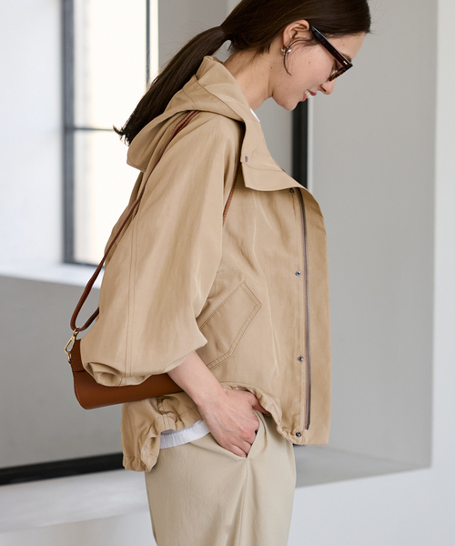 ≪追加≫リネンPLタッサーフードショートブルゾン 2（マウンテン