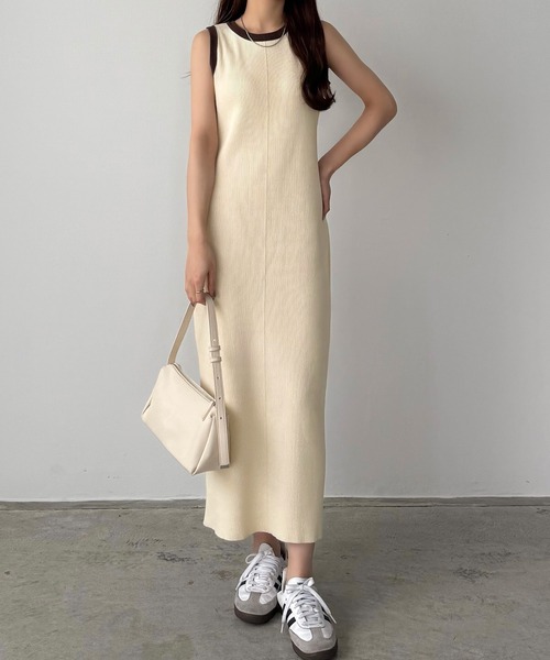 メランジ配色ニットタンクワンピース