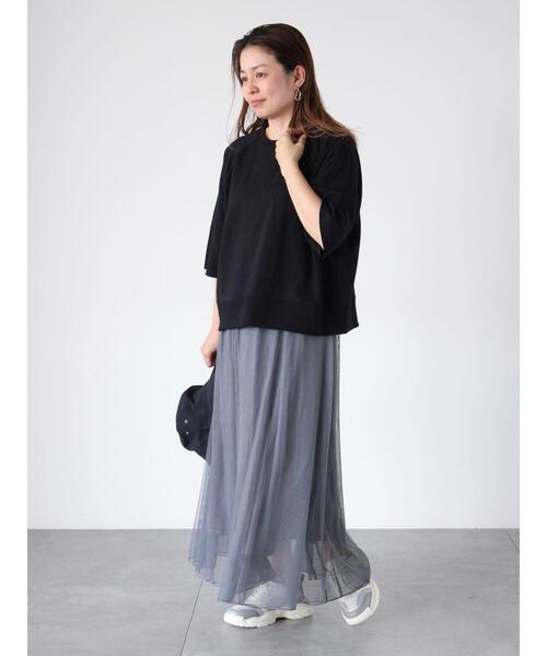 Lugnoncure（ルノンキュール）の「7分袖カットオフミニ裏毛トップス（Tシャツ/カットソー・レディース・チャコールグレー/オフホワイト/ブラック・F）」の7枚目の写真