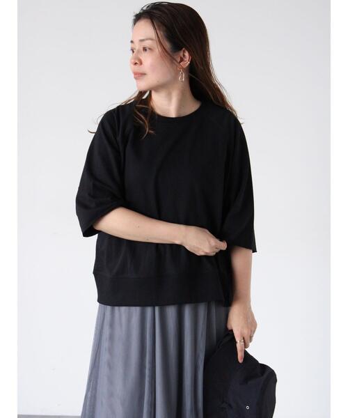 Lugnoncure（ルノンキュール）の「7分袖カットオフミニ裏毛トップス（Tシャツ/カットソー・レディース・チャコールグレー/オフホワイト/ブラック・F）」の9枚目の写真