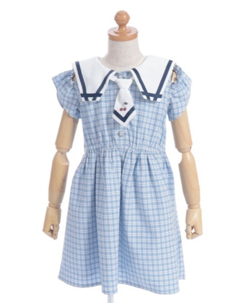 axes femme(アクシーズファム)の「チェック柄セーラー肩開きワンピース(ワンピース・キッズ・レッド/サックスブルー・MEDIUM/LARGE/X-LARGE)」の14枚目の写真