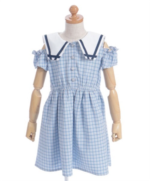 axes femme(アクシーズファム)の「チェック柄セーラー肩開きワンピース(ワンピース・キッズ・レッド/サックスブルー・MEDIUM/LARGE/X-LARGE)」の19枚目の写真