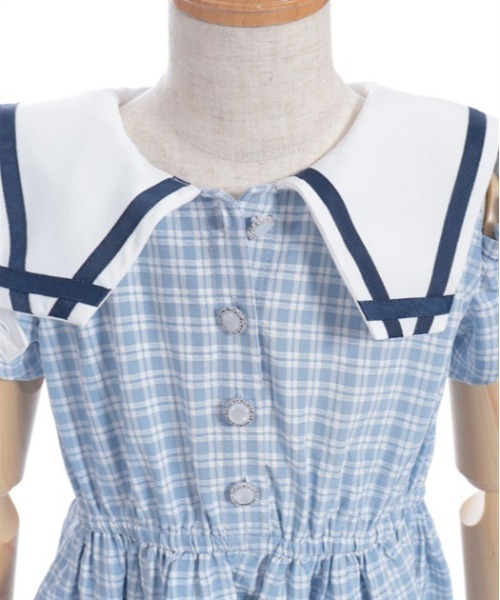 axes femme(アクシーズファム)の「チェック柄セーラー肩開きワンピース(ワンピース・キッズ・レッド/サックスブルー・MEDIUM/LARGE/X-LARGE)」の20枚目の写真
