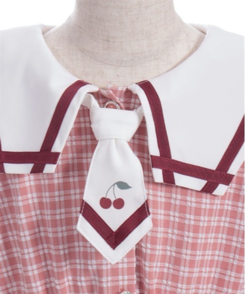 チェック柄セーラー肩開きワンピース（ワンピース）｜axes femme