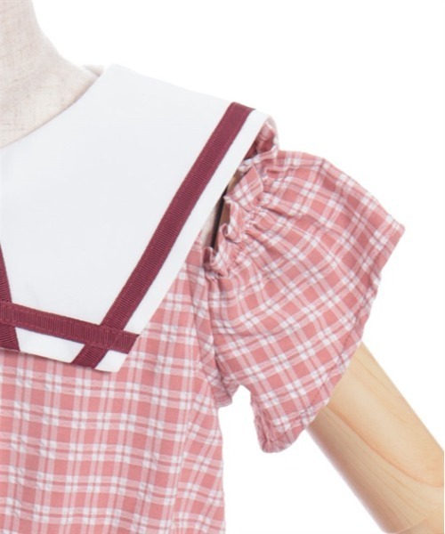 axes femme(アクシーズファム)の「チェック柄セーラー肩開きワンピース(ワンピース・キッズ・レッド/サックスブルー・MEDIUM/LARGE/X-LARGE)」の9枚目の写真