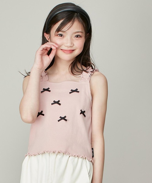   for Jennieコラボ リブコットンタンクトップ セール】リボンデザイン肩フリルテレコタンク（タンクトップ