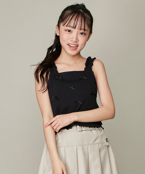   for Jennieコラボ リブコットンタンクトップ セール】リボンデザイン肩フリルテレコタンク（タンクトップ
