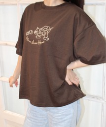 【TOM & JERRY/トムとジェリー】天竺 プリント/刺繍 WIDEシルエット 半袖Tシャツ