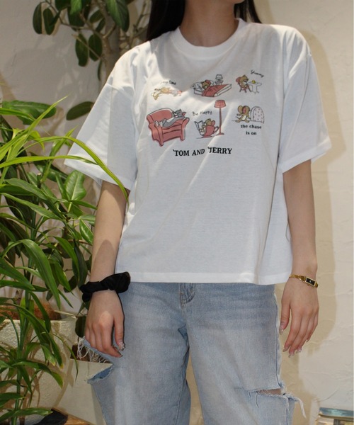 Tom&Jerry(トムアンドジェリー)の「【TOM & JERRY/トムとジェリー】天竺 プリント/刺繍 WIDEシルエット 半袖Tシャツ(Tシャツ/カットソー・レディース・ブルー系/ブラウン/オフホワイト/ライラック・L/M)」の11枚目の写真