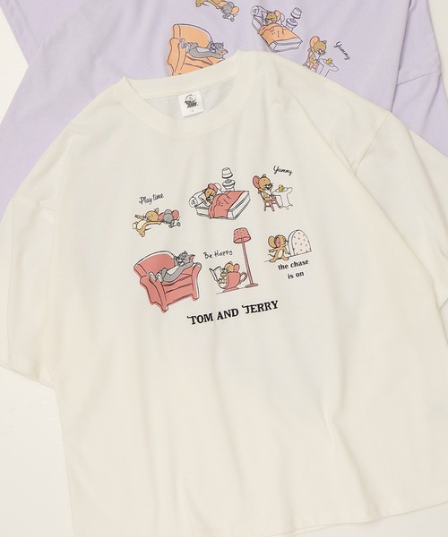 Tom&Jerry(トムアンドジェリー)の「【TOM & JERRY/トムとジェリー】天竺 プリント/刺繍 WIDEシルエット 半袖Tシャツ(Tシャツ/カットソー・レディース・ブルー系/ブラウン/オフホワイト/ライラック・L/M)」の19枚目の写真