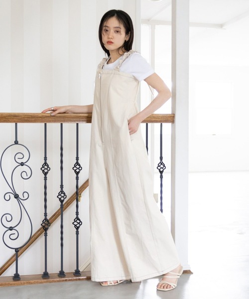 RAGEBLUE(レイジブルー)の「ステッチデザイン/ギャザーショルダーオールインワン(サロペット/オーバーオール・レディース・ホワイト/ブラック・FREE)」の2枚目の写真