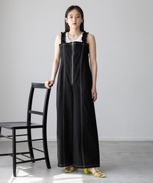 ステッチデザイン/ギャザーショルダーオールインワン