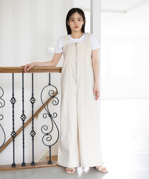 RAGEBLUE(レイジブルー)の「ステッチデザイン/ギャザーショルダーオールインワン(サロペット/オーバーオール・レディース・ホワイト/ブラック・FREE)」の3枚目の写真