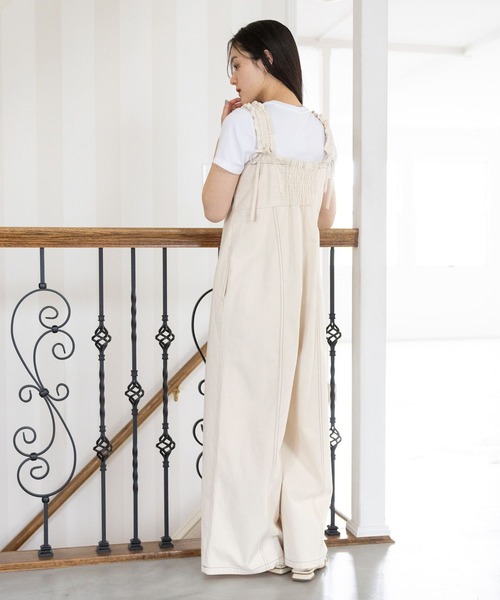 RAGEBLUE(レイジブルー)の「ステッチデザイン/ギャザーショルダーオールインワン(サロペット/オーバーオール・レディース・ホワイト/ブラック・FREE)」の6枚目の写真