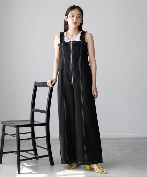 RAGEBLUE(レイジブルー)の「ステッチデザイン/ギャザーショルダーオールインワン(サロペット/オーバーオール・レディース・ホワイト/ブラック・FREE)」の7枚目の写真