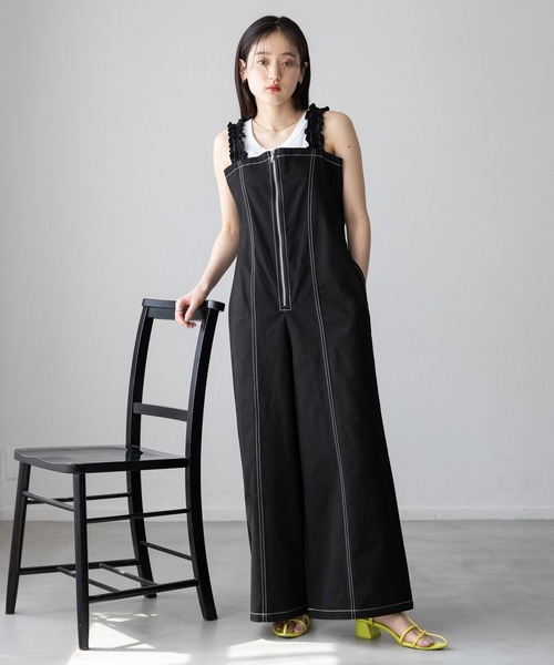 RAGEBLUE(レイジブルー)の「ステッチデザイン/ギャザーショルダーオールインワン(サロペット/オーバーオール・レディース・ホワイト/ブラック・FREE)」の8枚目の写真